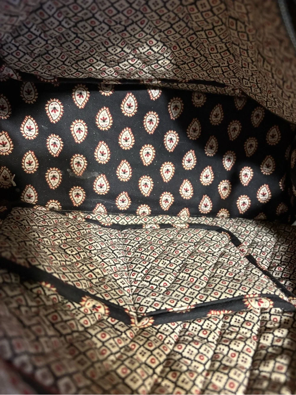 Vera Bradley Navy Quilted Paisley Tote with Red and Cream Accents